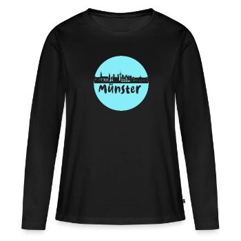 Münster, kreis, skyline,scherenschnitt, blau - Frauen Premium Bio Langarmshirt - Schwarz - Vorne - Julia (174cm)