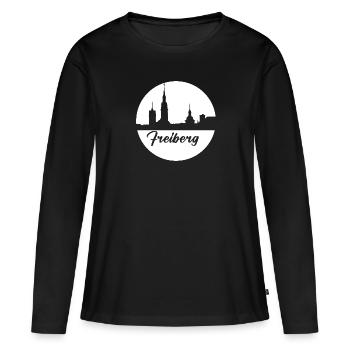 weiss, skyline, kreis, scherenschnitt,freiberg - Frauen Premium Bio Langarmshirt - Schwarz - Vorne - Julia (174cm)