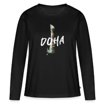 "Illustration détail Stade Sheikh Khalifa, Doha - T-shirt manches longues Premium bio Femme - noir - Devant - Julia (174cm)