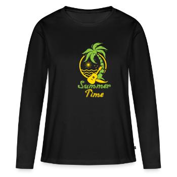 Chemise de plage amusante pour les vacances d'été - T-shirt manches longues Premium bio Femme - noir - Devant - Julia (174cm)