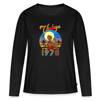 Birthday 1978 vintage blonde Afro woman - Women's Premium Organic Long Sleeve Shirt - black - Front - Julia (174cm)