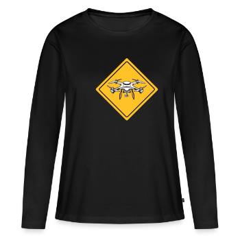 Drone avec panneau d’avertissement Drone flyer - T-shirt manches longues Premium bio Femme - noir - Devant - Julia (174cm)