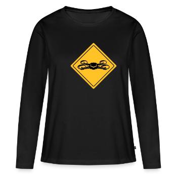 Drone avec panneau d’avertissement Drone flyer - T-shirt manches longues Premium bio Femme - noir - Devant - Julia (174cm)