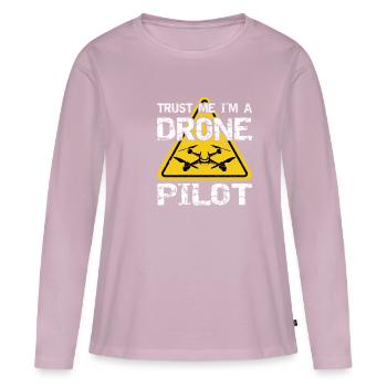 Drone avec panneau d’avertissement Drone flyer - T-shirt manches longues Premium bio Femme - rose poudré - Devant - Julia (174cm)