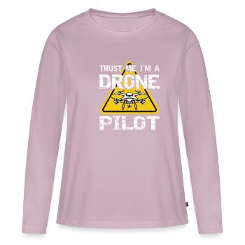 Drone avec panneau d’avertissement Drone flyer - T-shirt manches longues Premium bio Femme - rose poudré - Devant - Julia (174cm)