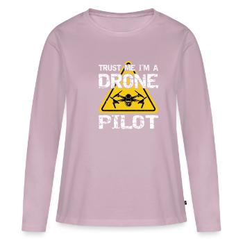 Drone avec panneau d’avertissement Drone flyer - T-shirt manches longues Premium bio Femme - rose poudré - Devant - Julia (174cm)