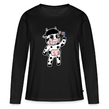 Vache avec brosse à dents - T-shirt manches longues Premium bio Femme - noir - Devant - Julia (174cm)