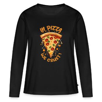 DANS PIZZA ON CROÛTE, TRANCHE DE PIZZA AU PEPPERONI VIBRANTE - T-shirt manches longues Premium bio Femme - noir - Devant - Julia (174cm)