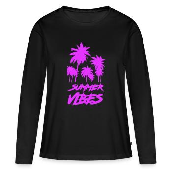 Ambiances d’été Palmiers néon - T-shirt manches longues Premium bio Femme - noir - Devant - Julia (174cm)