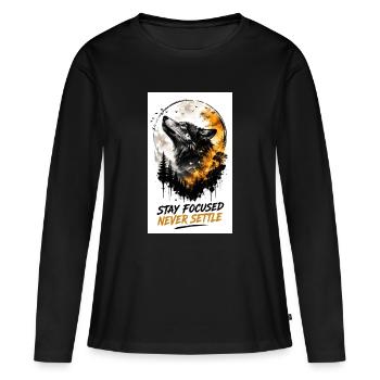 Focus du loup Reste concentré Ne te calme jamais - T-shirt manches longues Premium bio Femme - noir - Devant - Julia (174cm)