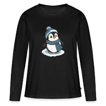 Pingouin mignon avec écharpe et chapeau à pompon. - T-shirt manches longues Premium bio Femme - noir - Devant - Julia (174cm)