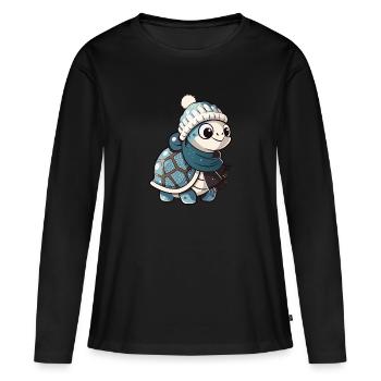 Tortue mignonne avec écharpe et chapeau à pompon. - T-shirt manches longues Premium bio Femme - noir - Devant - Julia (174cm)