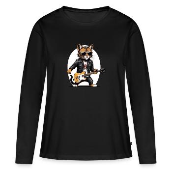 Cat Rocker Cat HardRock Gift - T-shirt manches longues Premium bio Femme - noir - Devant - Julia (174cm)