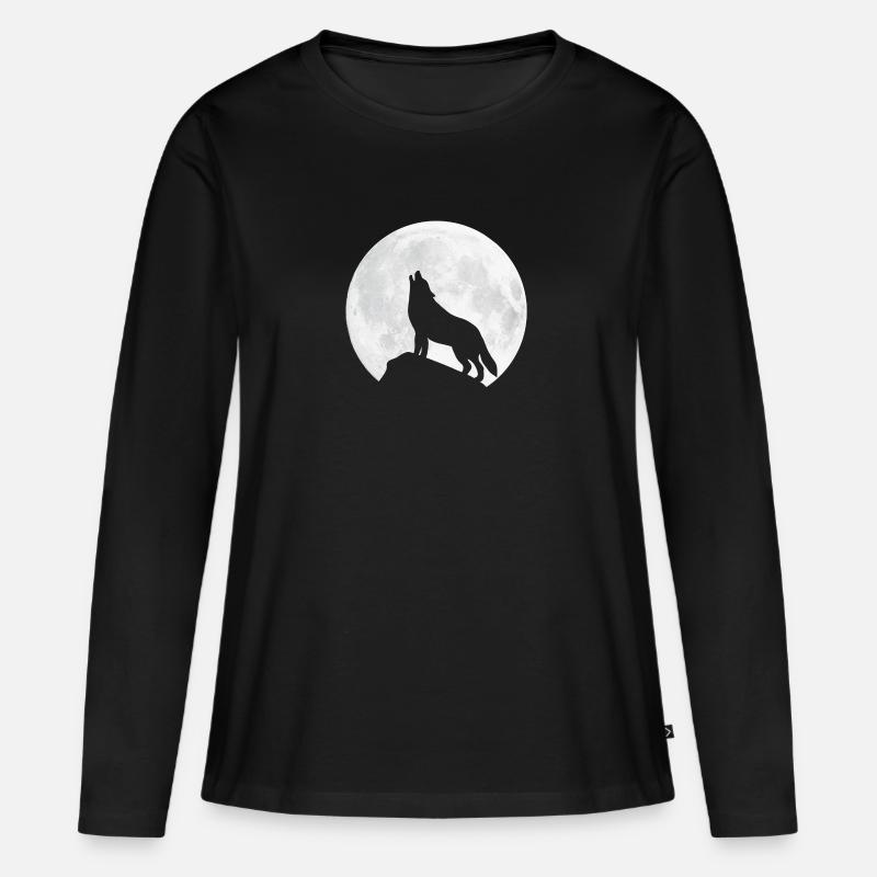 Heulender Wolf - Mond - Frauen Premium Bio Langarmshirt - Schwarz