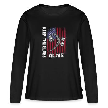 Le blues lives vintage blues design - T-shirt manches longues Premium bio Femme - noir - Devant - Julia (174cm)