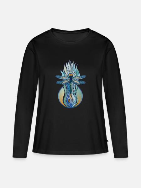 Libelle Jugendstil - Frauen Premium Bio Langarmshirt - Schwarz