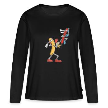 Saucisses grillées Saucisse de Karaté Arts martiaux Saucisses - T-shirt manches longues Premium bio Femme - noir - Devant - Julia (174cm)