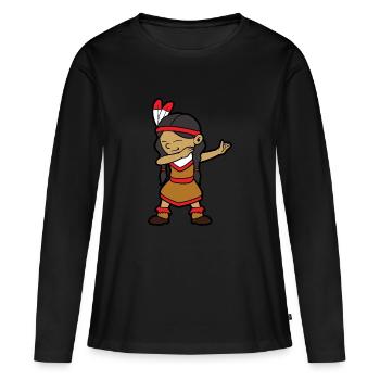 Dabbing Dab Tanzendes Indianer Mädchen Indianerin - Frauen Premium Bio Langarmshirt - Schwarz - Vorne - Julia (174cm)