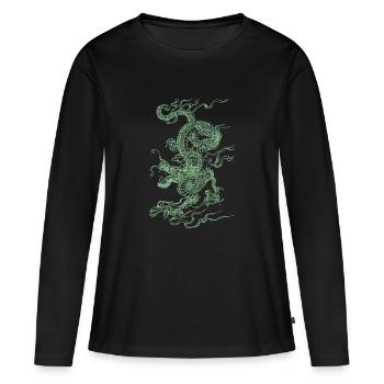 Dragon chinois vert - T-shirt manches longues Premium bio Femme - noir - Devant - Julia (174cm)