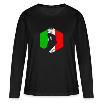 Drapeau italien avec un geste typique de la main - T-shirt manches longues Premium bio Femme - noir - Devant - Julia (174cm)