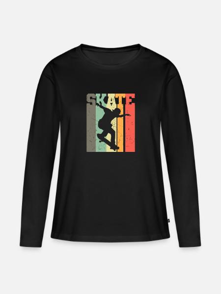 Retro Skateboard fahren - Skateboarder Geschenk - Frauen Premium Bio Langarmshirt - Schwarz