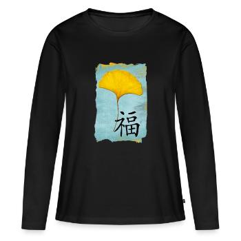 Ginkgo Feng Shui Design Chance 1.0 - T-shirt manches longues Premium bio Femme - noir - Devant - Julia (174cm)