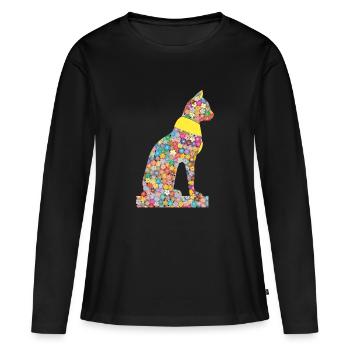 Katzenblumen-Pharaonen Uralt - Frauen Premium Bio Langarmshirt - Schwarz - Vorne - Julia (174cm)