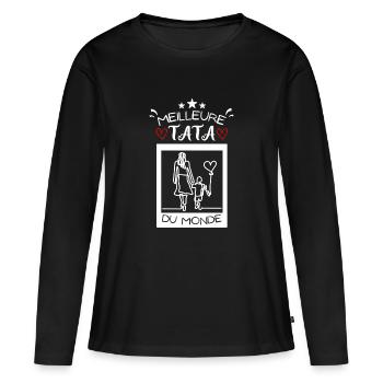 Tee shirt Meilleure ♥Tata♥ du monde idée cadeau - T-shirt manches longues Premium bio Femme - noir - Devant - Julia (174cm)