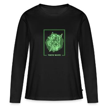Japanische Tengu Hannya Kitsune Maske - Frauen Premium Bio Langarmshirt - Schwarz - Vorne - Julia (174cm)