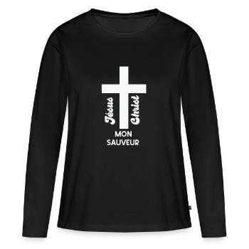 Jésus christ mon sauveur - T-shirt manches longues Premium bio Femme - noir - Devant - Julia (174cm)