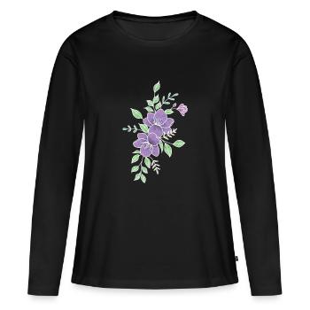 Fleur violette - T-shirt manches longues Premium bio Femme - noir - Devant - Julia (174cm)