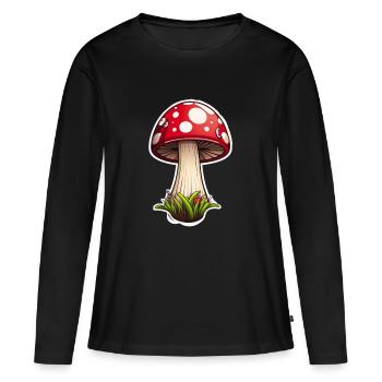 Drôle de champignon de dessin animé - T-shirt manches longues Premium bio Femme - noir - Devant - Julia (174cm)
