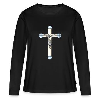 symbol crucifix - T-shirt manches longues Premium bio Femme - noir - Devant - Julia (174cm)