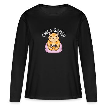 Chica Gamer Graphic Gaming Video Game Player Nerd - Frauen Premium Bio Langarmshirt - Schwarz - Vorne - Julia (174cm)
