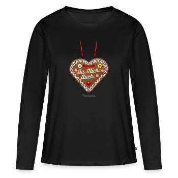 Lebkuchenherz Spruch Du mich auch - Frauen Premium Bio Langarmshirt - Schwarz - Vorne - Julia (174cm)