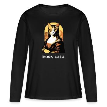 Mona cata - T-shirt manches longues Premium bio Femme - noir - Devant - Julia (174cm)