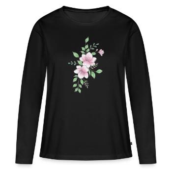Weiße rosa Blume - Frauen Premium Bio Langarmshirt - Schwarz - Vorne - Julia (174cm)