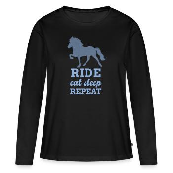 Reiten Essen Schlafen Reiter Islandpferd - Frauen Premium Bio Langarmshirt - Schwarz - Vorne - Julia (174cm)