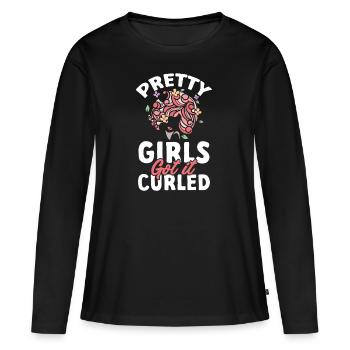Cheveux bouclés Boucles afro Cheveux naturels - T-shirt manches longues Premium bio Femme - noir - Devant - Julia (174cm)