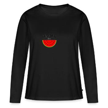 Heure d'été - T-shirt manches longues Premium bio Femme - noir - Devant - Julia (174cm)