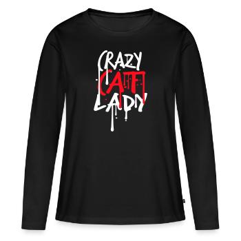Chat fou Dame Texte Folle Femme Chats Amour - T-shirt manches longues Premium bio Femme - noir - Devant - Julia (174cm)