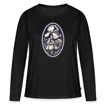 Iris victoriens vintage - T-shirt manches longues Premium bio Femme - noir - Devant - Julia (174cm)
