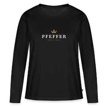 Pfeffer Original Familienlogo - Frauen Premium Bio Langarmshirt - Schwarz - Vorne - Julia (174cm)