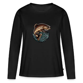 Truite fario, truite, pêche, poisson - T-shirt manches longues Premium bio Femme - noir - Devant - Julia (174cm)
