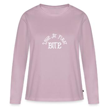 Coup de foudre à la première bouchée - T-shirt manches longues Premium bio Femme - rose poudré - Devant - Julia (174cm)