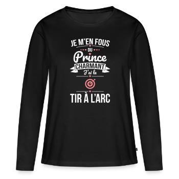 M'en fous du prince charmant - J'ai le tir à l'arc - T-shirt manches longues Premium bio Femme - noir - Devant - Julia (174cm)