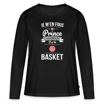 Je m'en fous du prince charmant - J'ai le basket - T-shirt manches longues Premium bio Femme - noir - Devant - Julia (174cm)