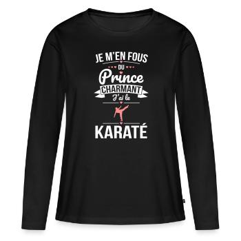 Je m'en fous du prince charmant - J'ai le karaté - T-shirt manches longues Premium bio Femme - noir - Devant - Julia (174cm)