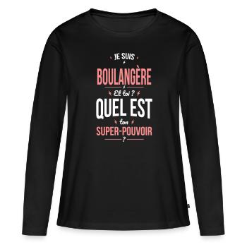 Super pouvoir - Boulangère - T-shirt manches longues Premium bio Femme - noir - Devant - Julia (174cm)