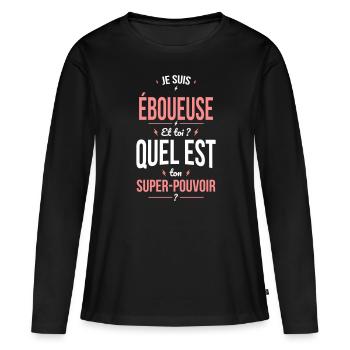 Je suis éboueuse - Super-pouvoir - T-shirt manches longues Premium bio Femme - noir - Devant - Julia (174cm)